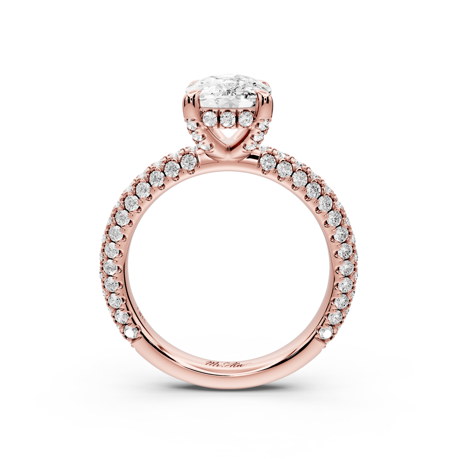 Emilia - 2ct 14k rose gold ecushion Hidden Halo Diamond Crown Rollover Pavé Engagement Ring - Mr. Alex Jewelry