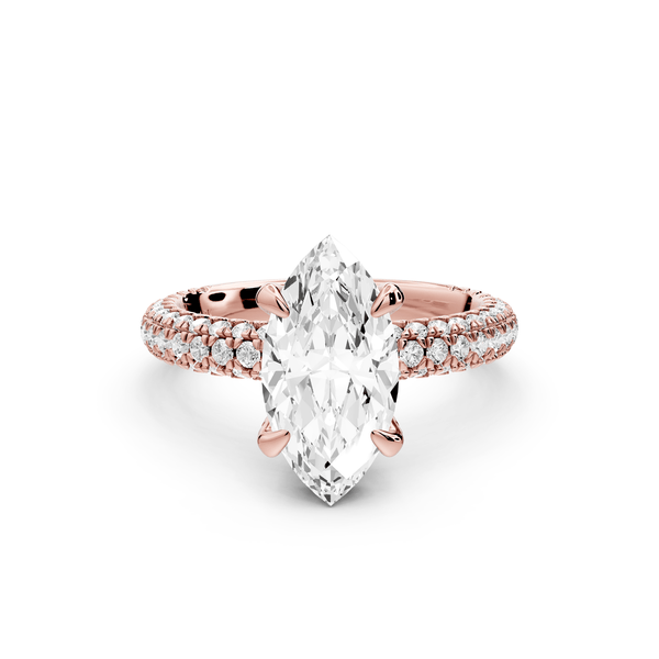 Emilia - 2ct 14k rose gold marquise Hidden Halo Diamond Crown Rollover Pavé Engagement Ring - Mr. Alex Jewelry