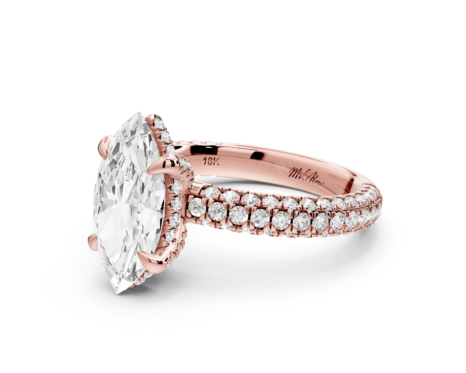 Emilia - 2ct 14k rose gold marquise Hidden Halo Diamond Crown Rollover Pavé Engagement Ring - Mr. Alex Jewelry