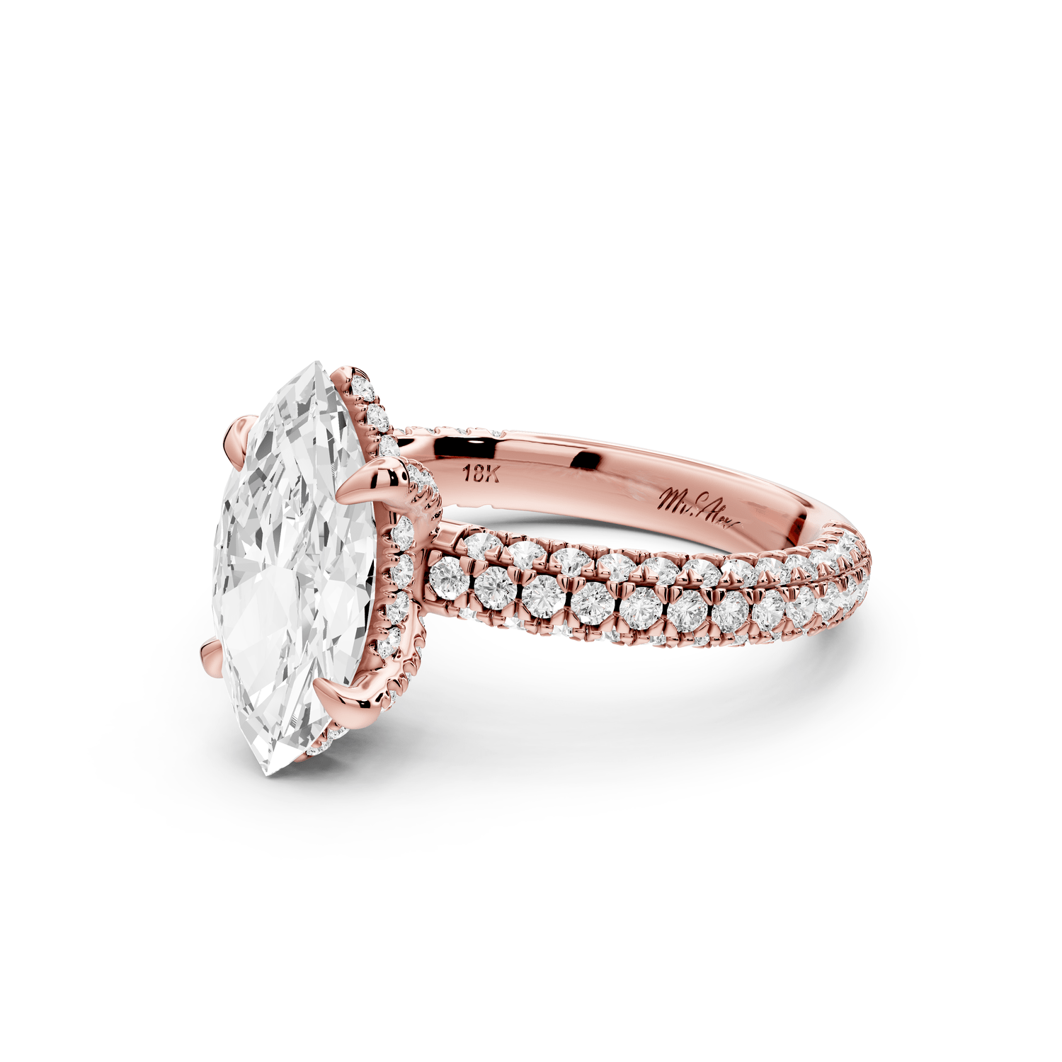 Emilia - 2ct 14k rose gold marquise Hidden Halo Diamond Crown Rollover Pavé Engagement Ring - Mr. Alex Jewelry