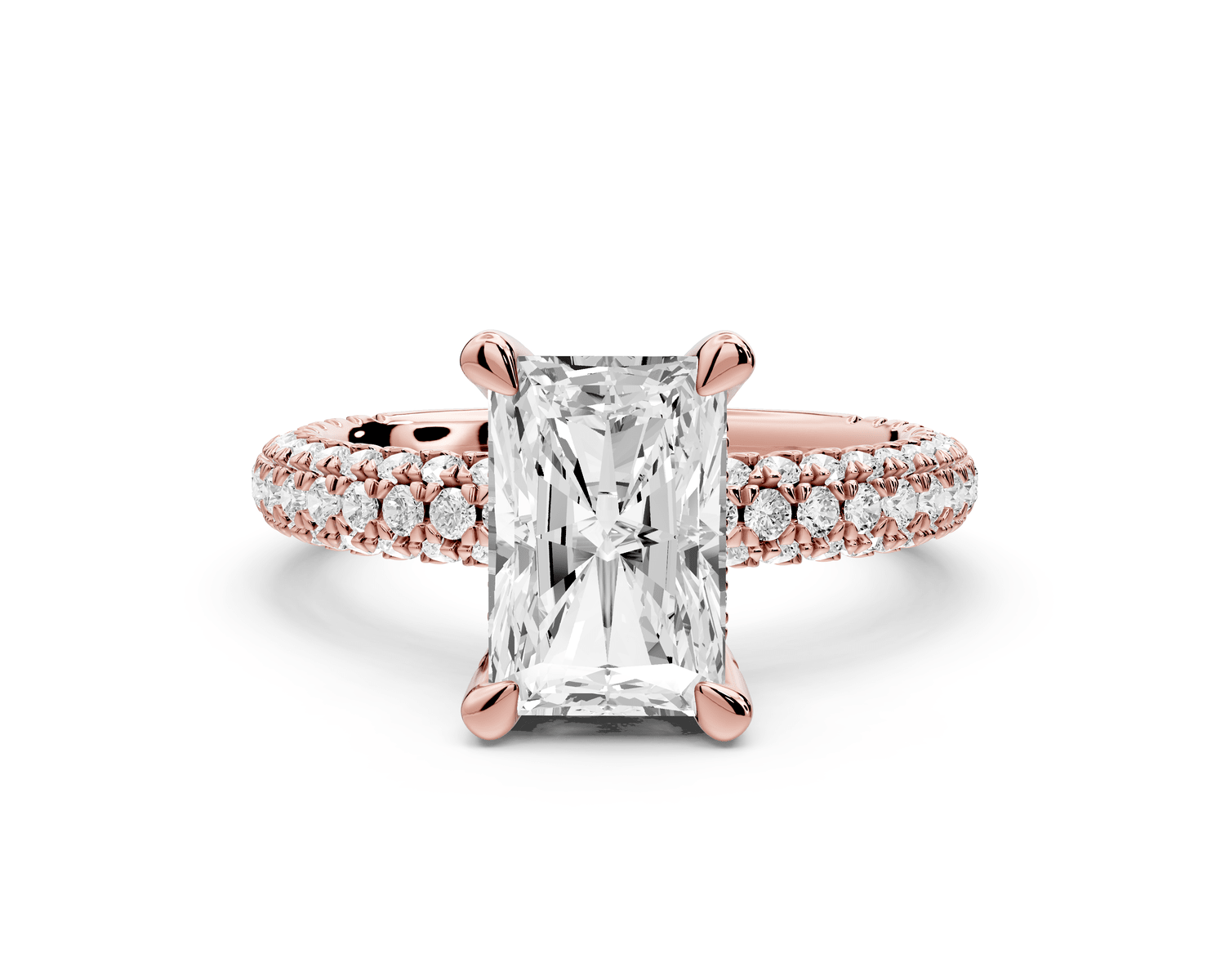 Emilia - 2ct 14k rose gold radiant Hidden Halo Diamond Crown Rollover Pavé Engagement Ring - Mr. Alex Jewelry