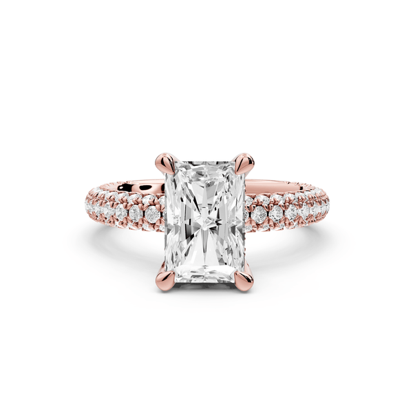 Emilia - 2ct 14k rose gold radiant Hidden Halo Diamond Crown Rollover Pavé Engagement Ring - Mr. Alex Jewelry