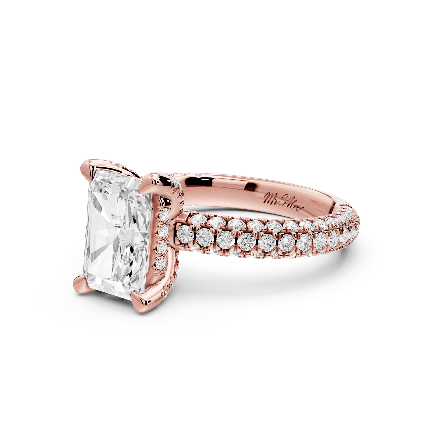 Emilia - 2ct 14k rose gold radiant Hidden Halo Diamond Crown Rollover Pavé Engagement Ring - Mr. Alex Jewelry