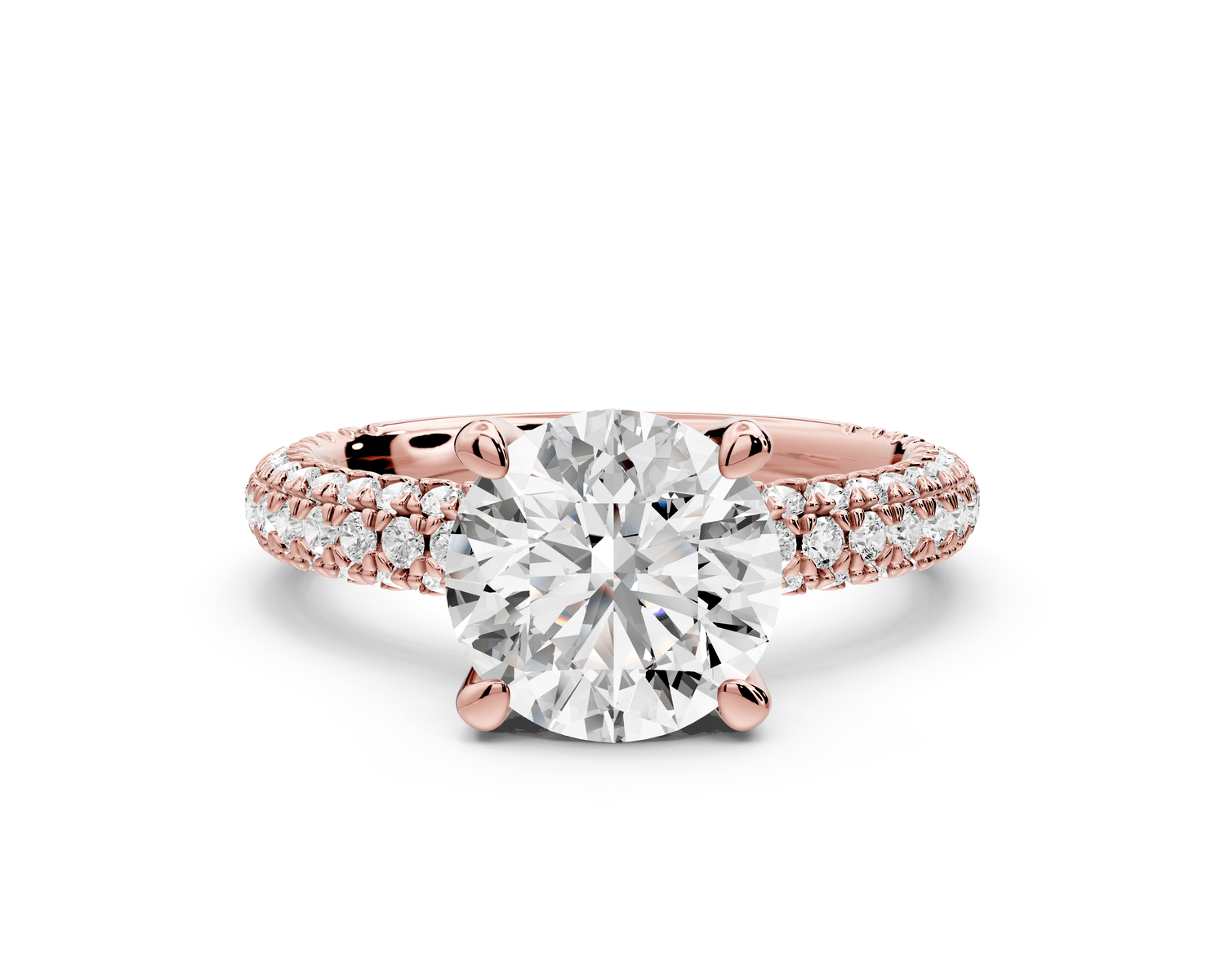 Emilia - 2ct 14k rose gold round Hidden Halo Diamond Crown Rollover Pavé Engagement Ring - Mr. Alex Jewelry