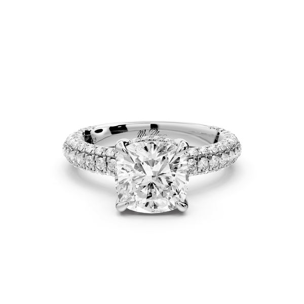 Emilia - 2ct 14k white gold cushion Hidden Halo Diamond Crown Rollover Pavé Engagement Ring - Mr. Alex Jewelry