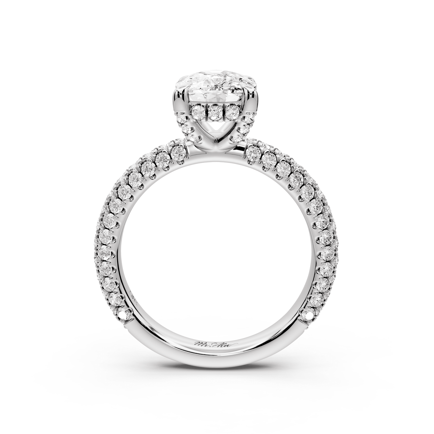 Emilia - 2ct 14k white gold ecushion Hidden Halo Diamond Crown Rollover Pavé Engagement Ring - Mr. Alex Jewelry