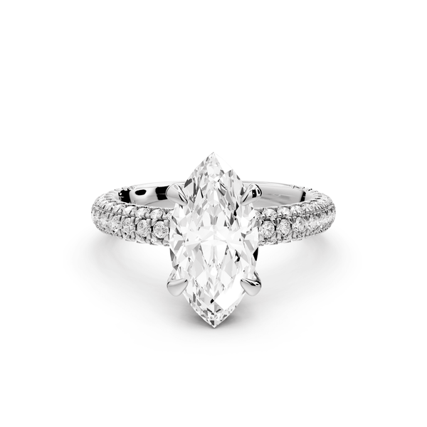 Emilia - 2ct 14k white gold marquise Hidden Halo Diamond Crown Rollover Pavé Engagement Ring - Mr. Alex Jewelry