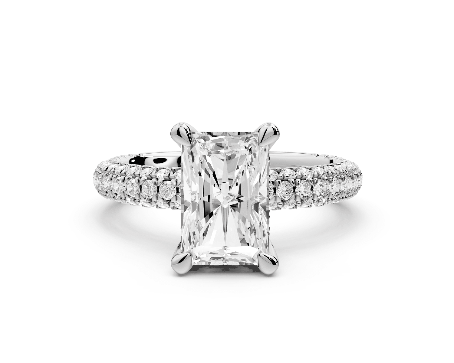 Emilia - 2ct 14k white gold radiant Hidden Halo Diamond Crown Rollover Pavé Engagement Ring - Mr. Alex Jewelry
