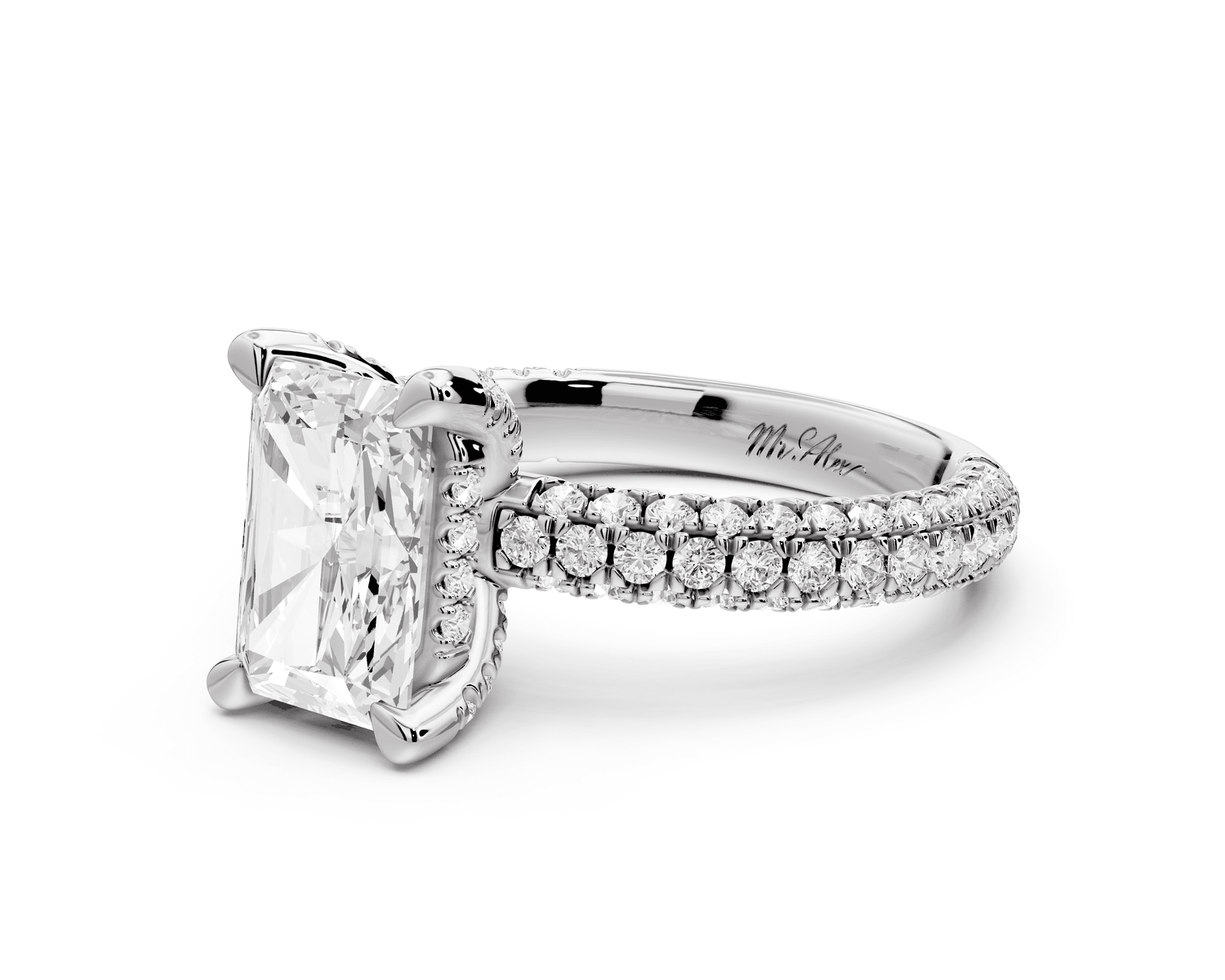 Emilia - 2ct 14k white gold radiant Hidden Halo Diamond Crown Rollover Pavé Engagement Ring - Mr. Alex Jewelry