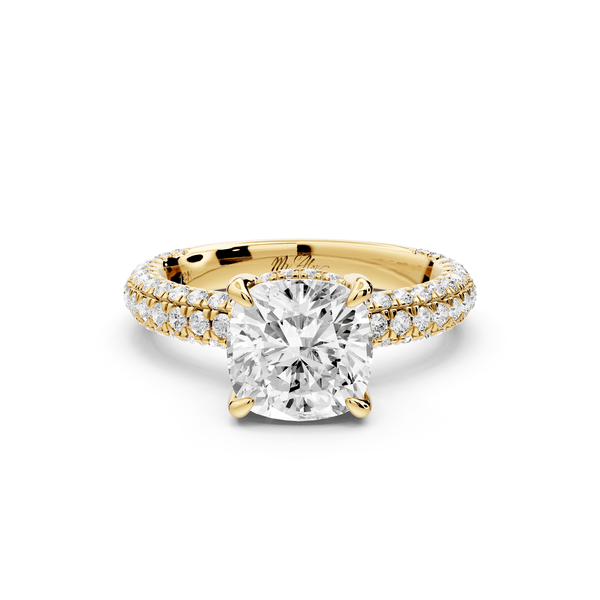 Emilia - 2ct 14k yellow gold cushion Hidden Halo Diamond Crown Rollover Pavé Engagement Ring - Mr. Alex Jewelry