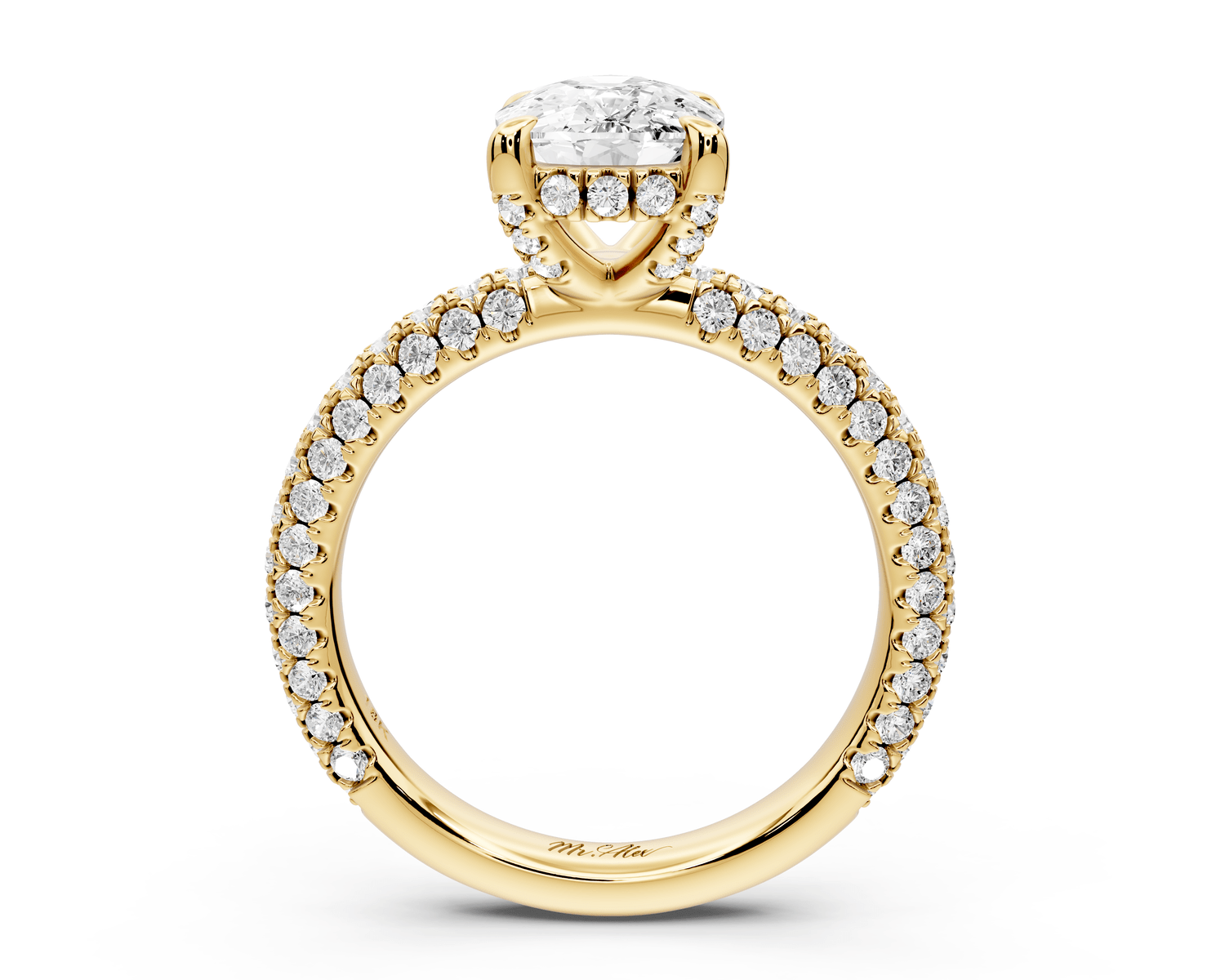 Emilia - 2ct 14k yellow gold ecushion Hidden Halo Diamond Crown Rollover Pavé Engagement Ring - Mr. Alex Jewelry