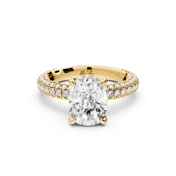 Emilia - 2ct 14k yellow gold ecushion Hidden Halo Diamond Crown Rollover Pavé Engagement Ring - Mr. Alex Jewelry