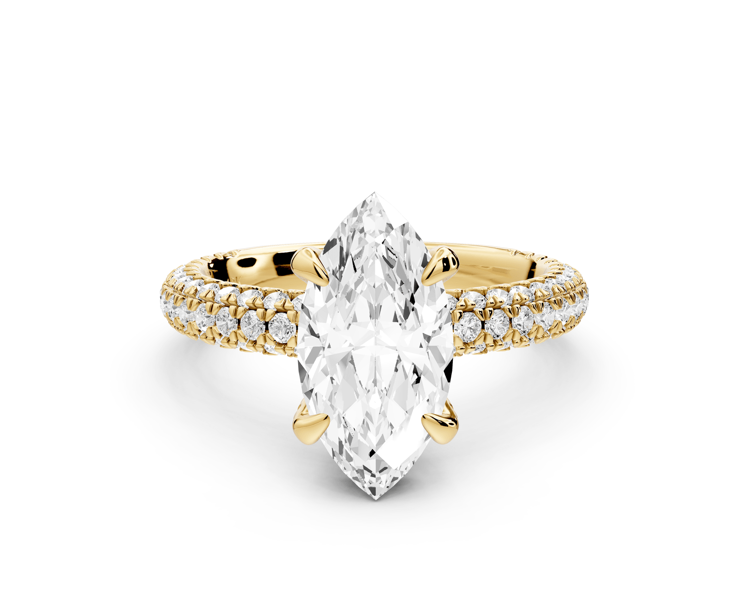 Emilia - 2ct 14k yellow gold marquise Hidden Halo Diamond Crown Rollover Pavé Engagement Ring - Mr. Alex Jewelry
