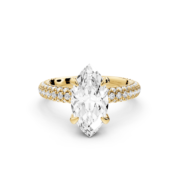 Emilia - 2ct 14k yellow gold marquise Hidden Halo Diamond Crown Rollover Pavé Engagement Ring - Mr. Alex Jewelry
