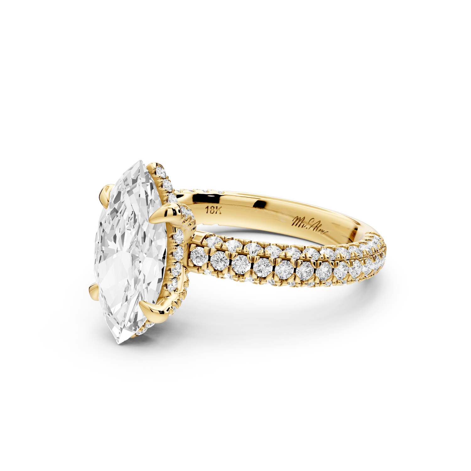 Emilia - 2ct 14k yellow gold marquise Hidden Halo Diamond Crown Rollover Pavé Engagement Ring - Mr. Alex Jewelry