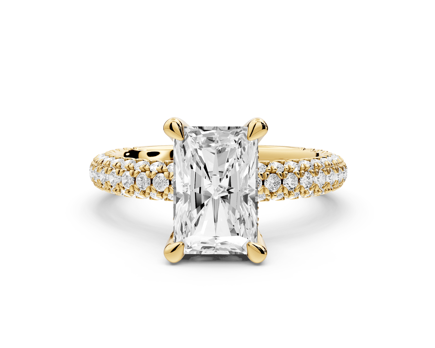 Emilia - 2ct 14k yellow gold radiant Hidden Halo Diamond Crown Rollover Pavé Engagement Ring - Mr. Alex Jewelry