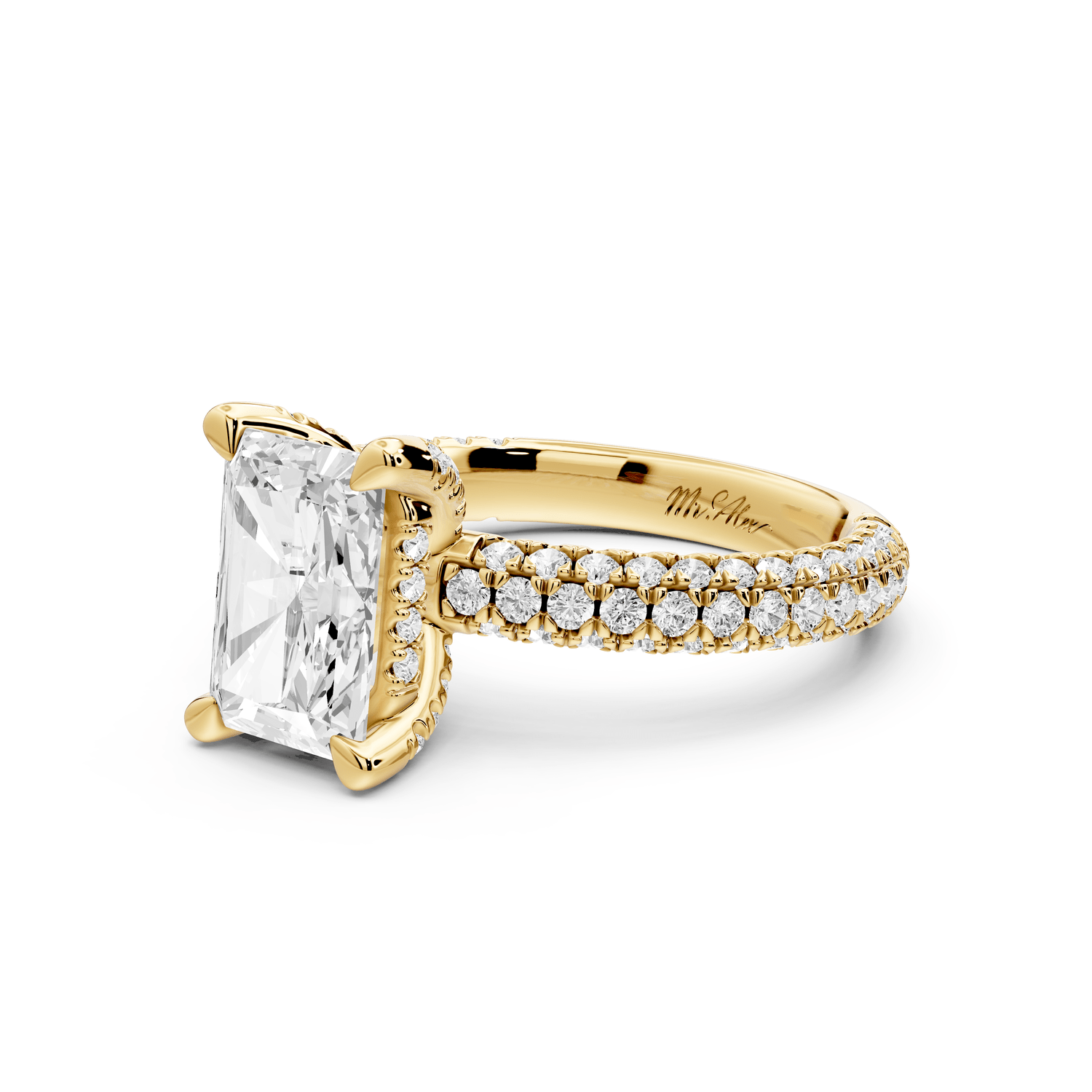 Emilia - 2ct 14k yellow gold radiant Hidden Halo Diamond Crown Rollover Pavé Engagement Ring - Mr. Alex Jewelry