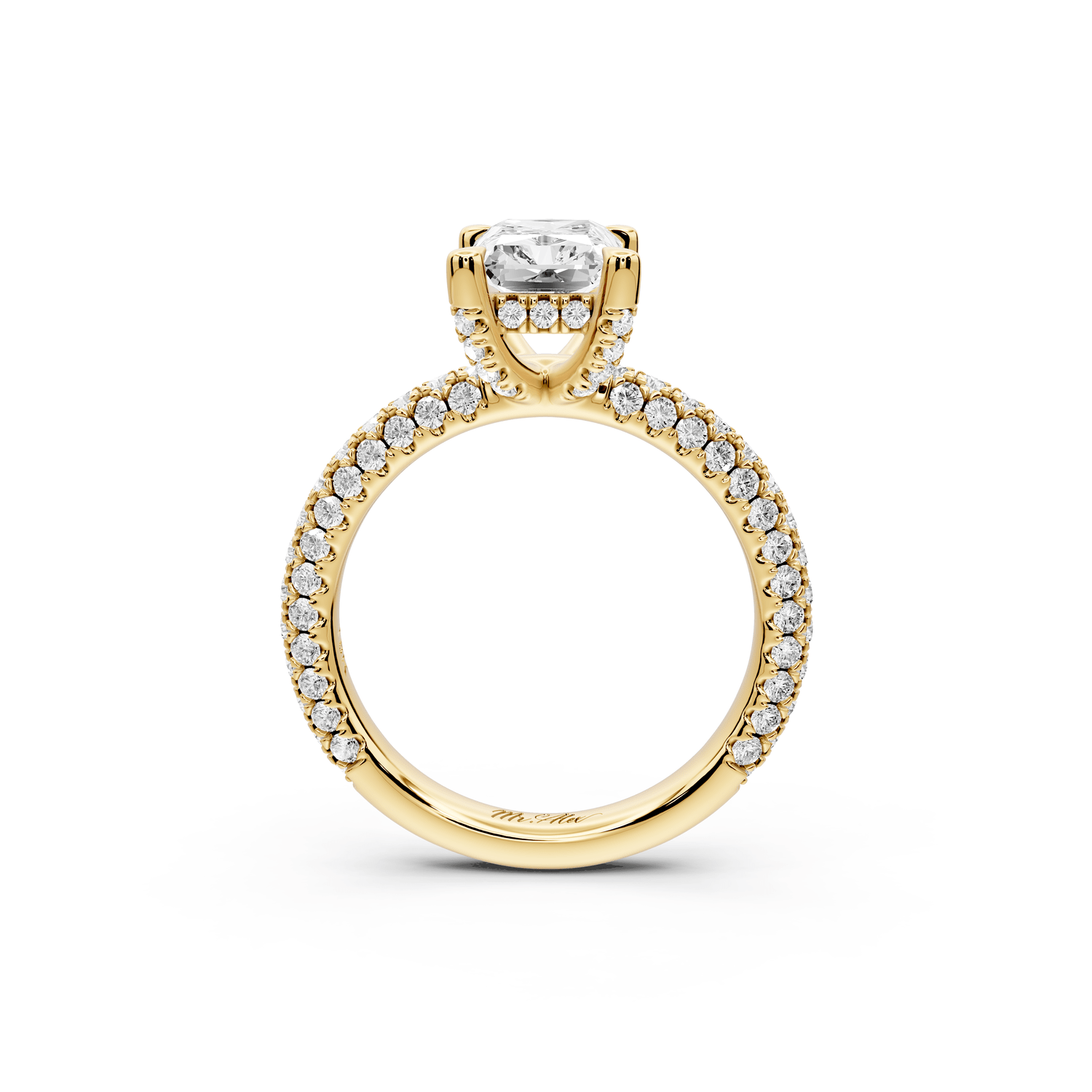 Emilia - 2ct 14k yellow gold radiant Hidden Halo Diamond Crown Rollover Pavé Engagement Ring - Mr. Alex Jewelry