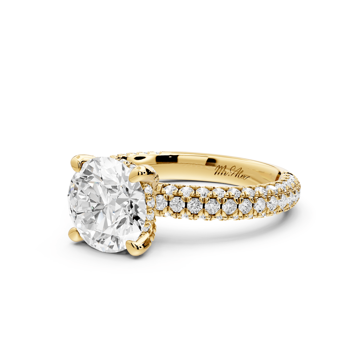 Emilia - 2ct 14k yellow gold round Hidden Halo Diamond Crown Rollover Pavé Engagement Ring - Mr. Alex Jewelry