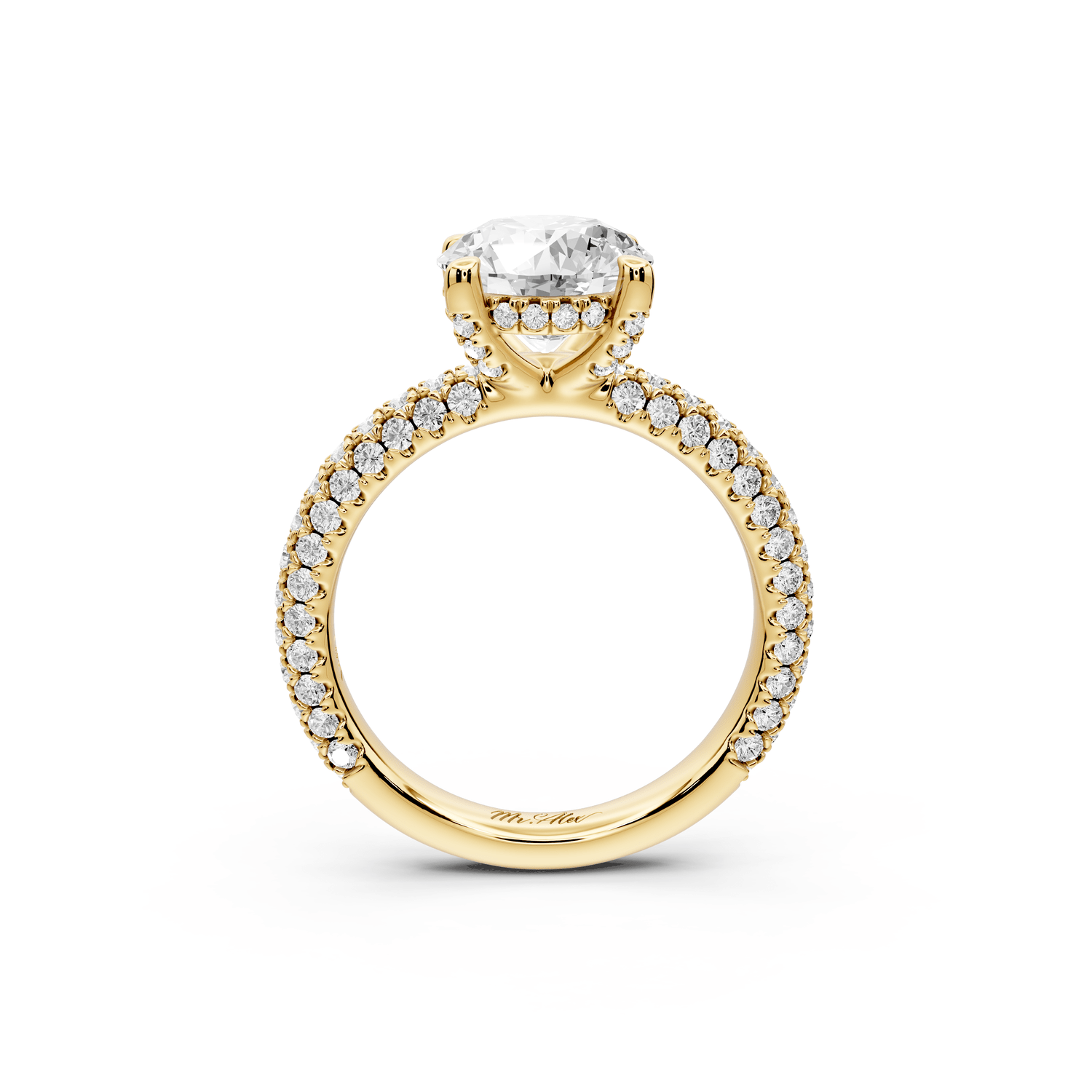 Emilia - 2ct 14k yellow gold round Hidden Halo Diamond Crown Rollover Pavé Engagement Ring - Mr. Alex Jewelry
