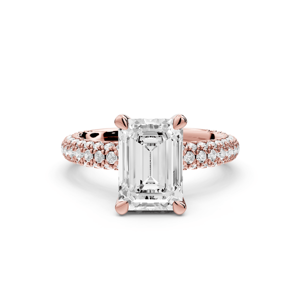 Emilia - 2ct 18k rose gold emerald Hidden Halo Diamond Crown Rollover Pavé Engagement Ring - Mr. Alex Jewelry