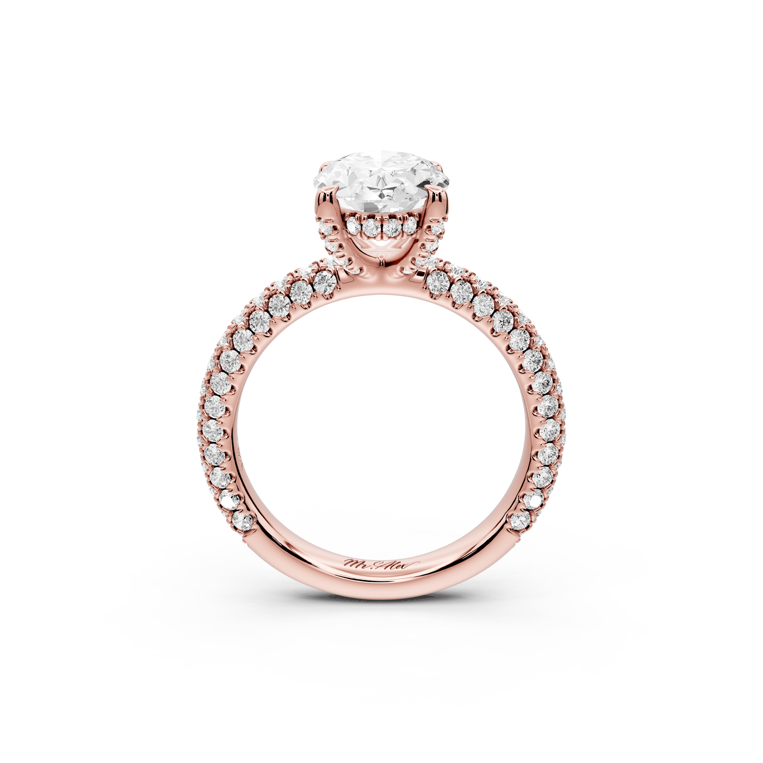 Emilia - 2ct 18k rose gold oval Hidden Halo Diamond Crown Rollover Pavé Engagement Ring - Mr. Alex Jewelry