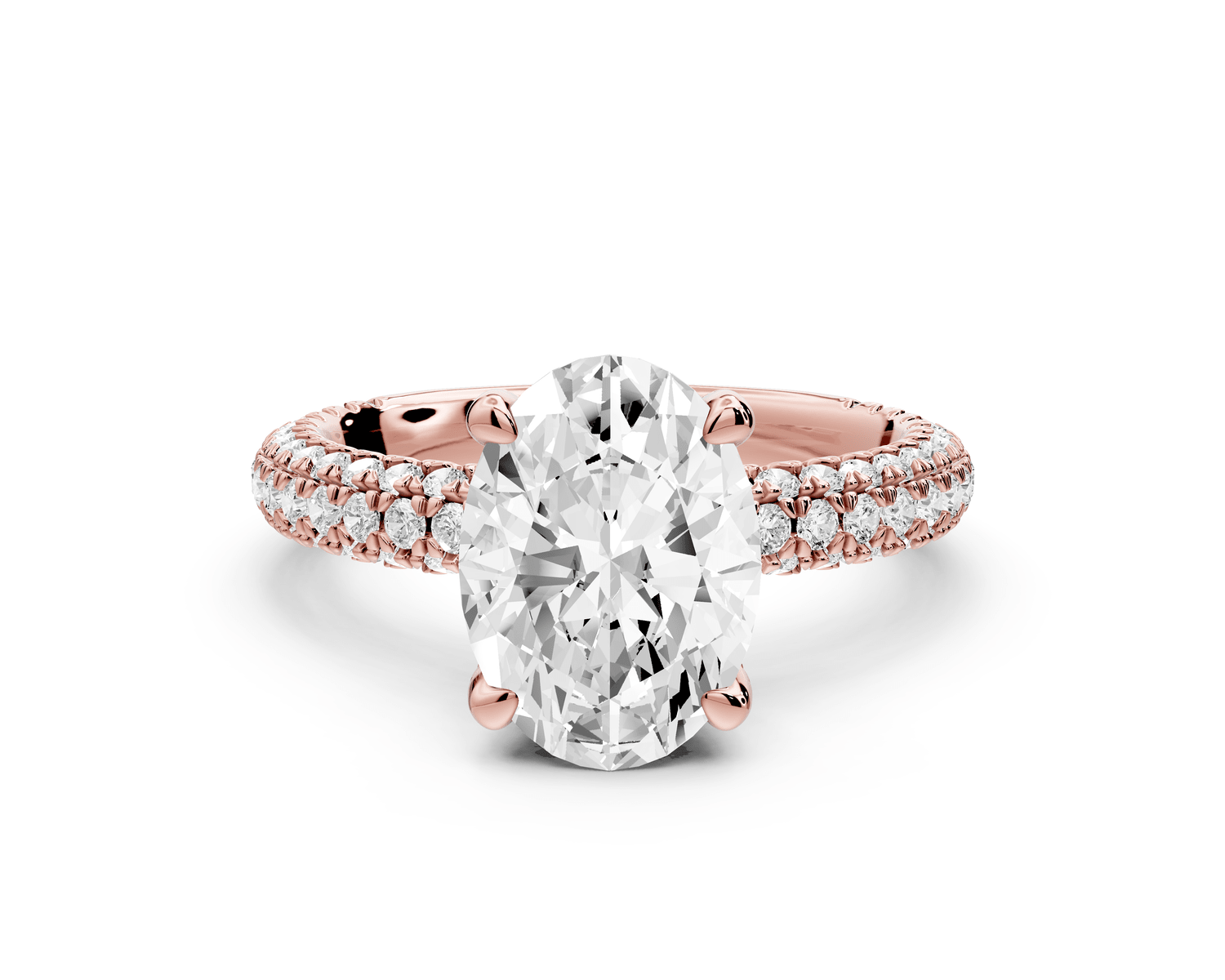 Emilia - 2ct 18k rose gold oval Hidden Halo Diamond Crown Rollover Pavé Engagement Ring - Mr. Alex Jewelry