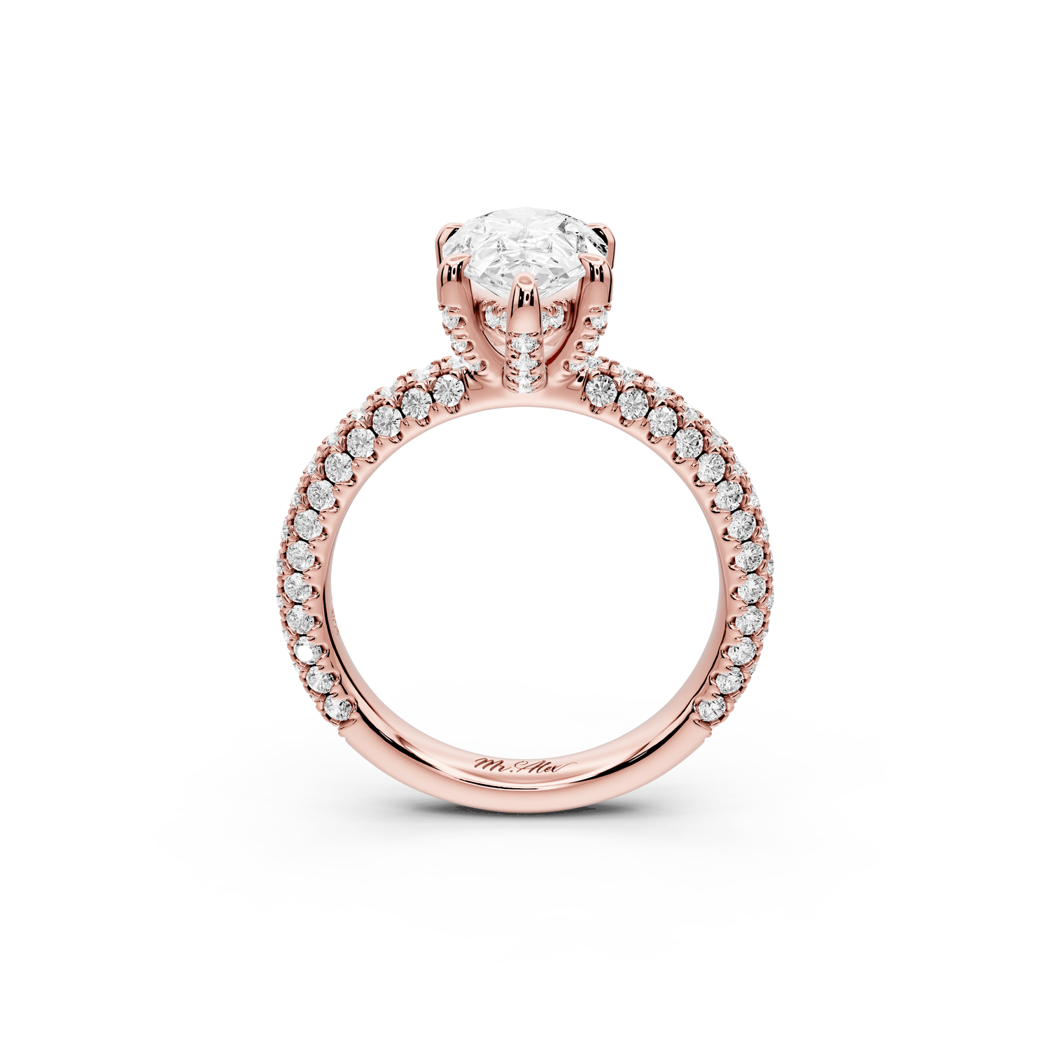 Emilia - 2ct 18k rose gold pear Hidden Halo Diamond Crown Rollover Pavé Engagement Ring - Mr. Alex Jewelry