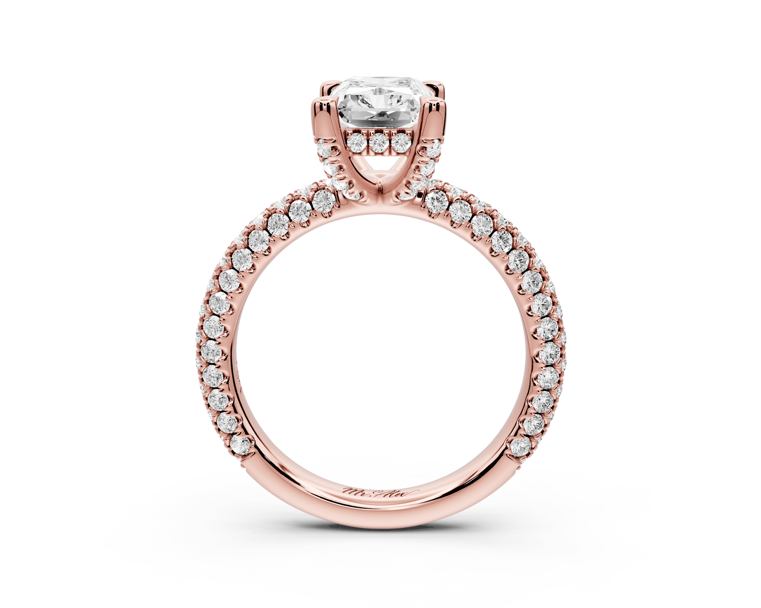 Emilia - 2ct 18k rose gold radiant Hidden Halo Diamond Crown Rollover Pavé Engagement Ring - Mr. Alex Jewelry