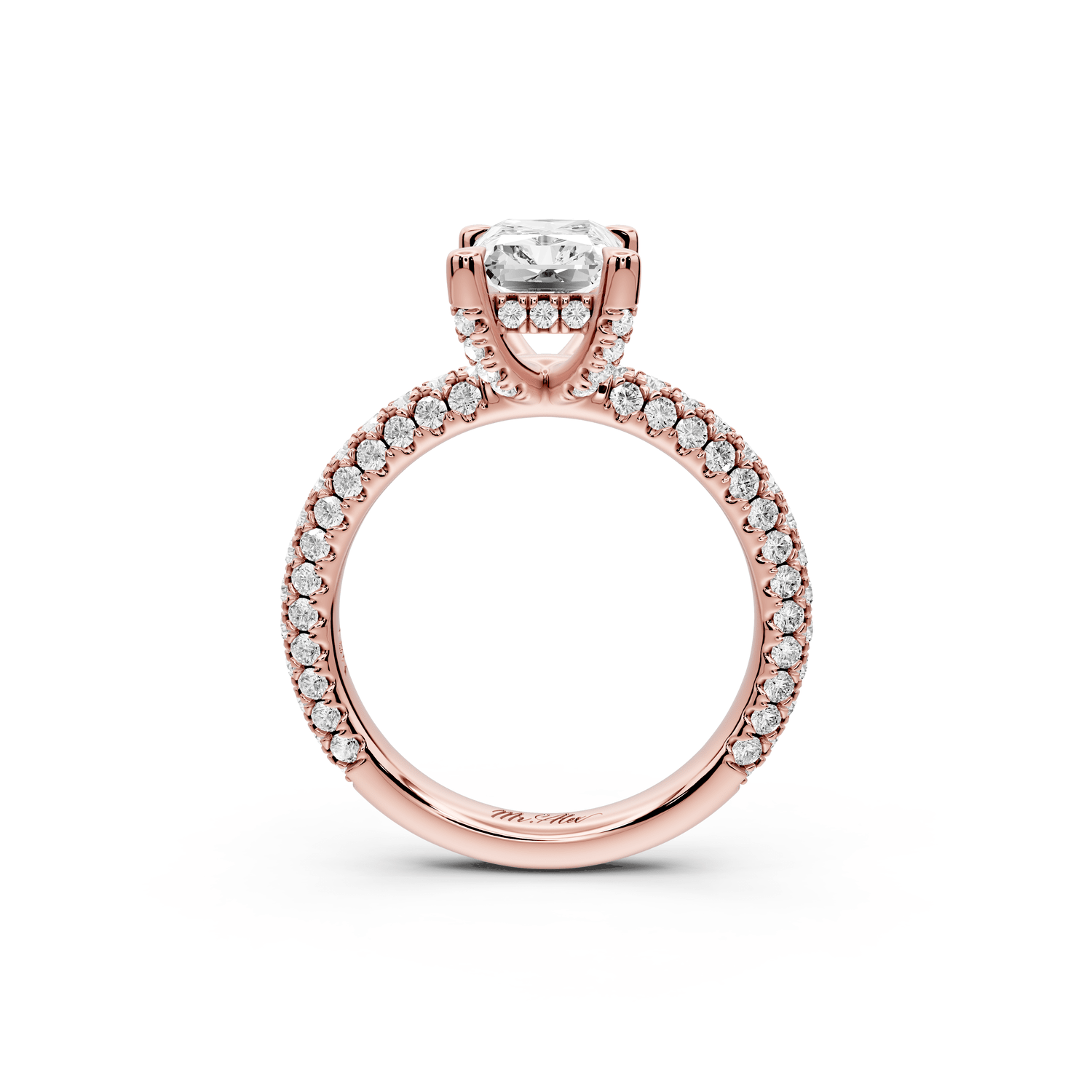 Emilia - 2ct 18k rose gold radiant Hidden Halo Diamond Crown Rollover Pavé Engagement Ring - Mr. Alex Jewelry