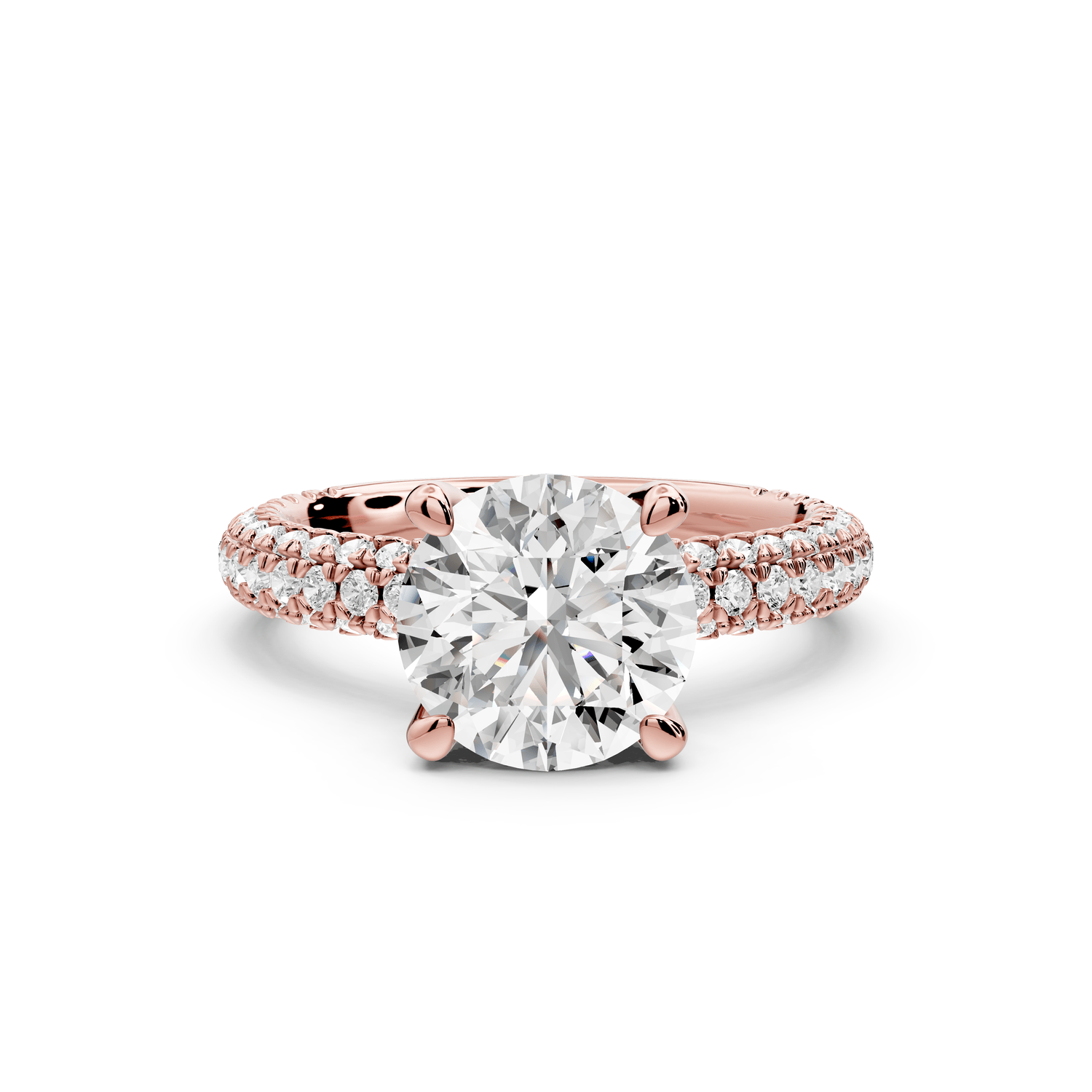 Emilia - 2ct 18k rose gold round Hidden Halo Diamond Crown Rollover Pavé Engagement Ring - Mr. Alex Jewelry