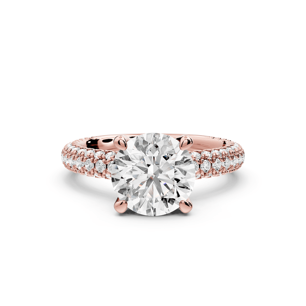 Emilia - 2ct 18k rose gold round Hidden Halo Diamond Crown Rollover Pavé Engagement Ring - Mr. Alex Jewelry