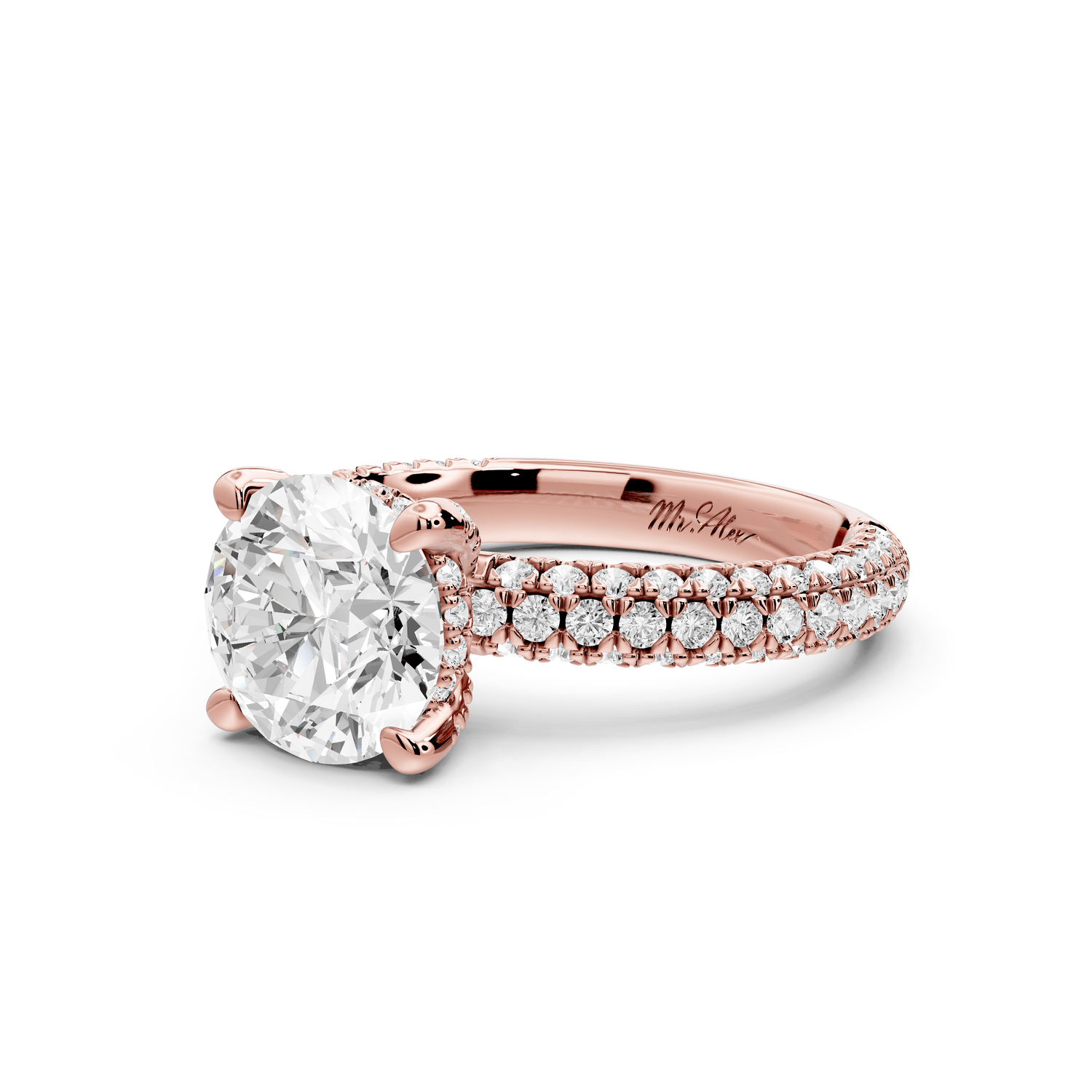 Emilia - 2ct 18k rose gold round Hidden Halo Diamond Crown Rollover Pavé Engagement Ring - Mr. Alex Jewelry