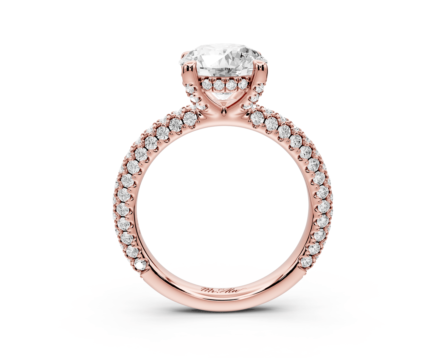 Emilia - 2ct 18k rose gold round Hidden Halo Diamond Crown Rollover Pavé Engagement Ring - Mr. Alex Jewelry