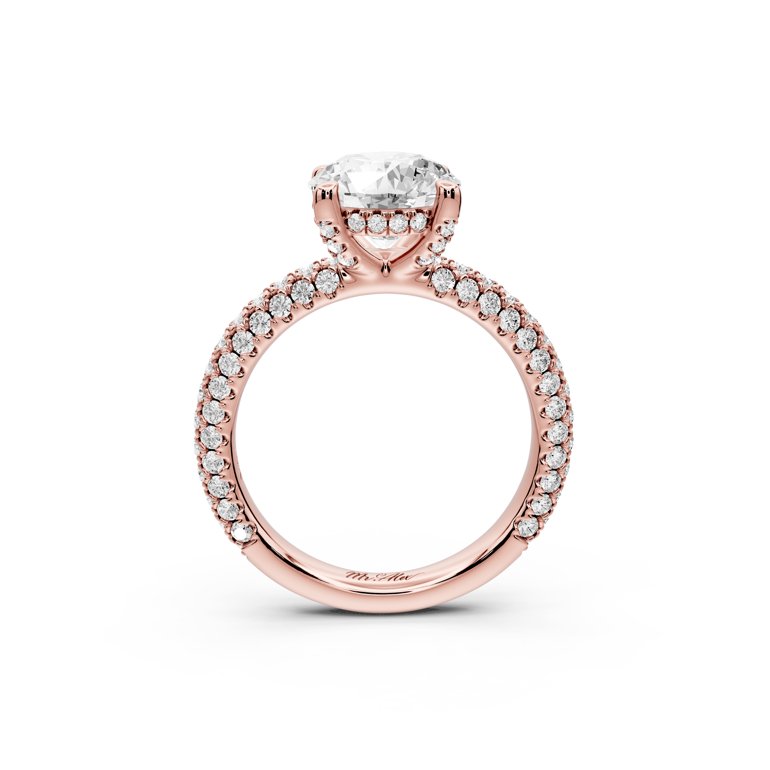 Emilia - 2ct 18k rose gold round Hidden Halo Diamond Crown Rollover Pavé Engagement Ring - Mr. Alex Jewelry
