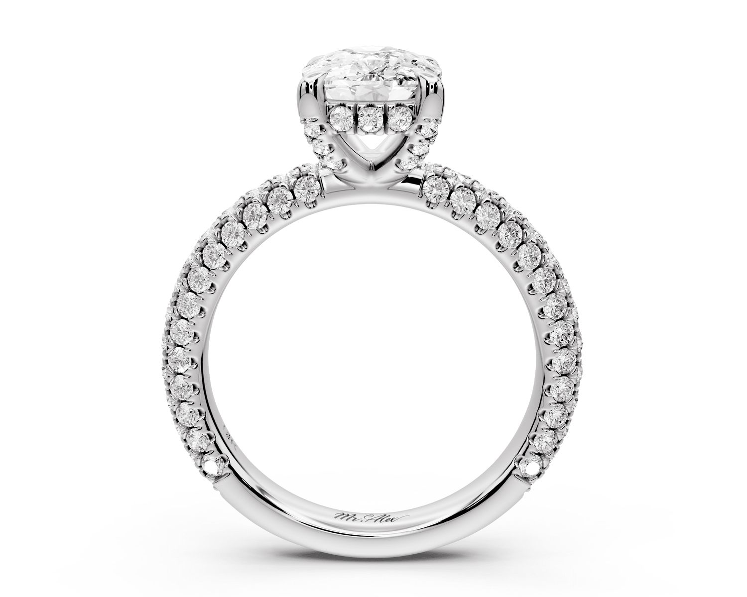 Emilia - 2ct 18k white gold ecushion Hidden Halo Diamond Crown Rollover Pavé Engagement Ring - Mr. Alex Jewelry
