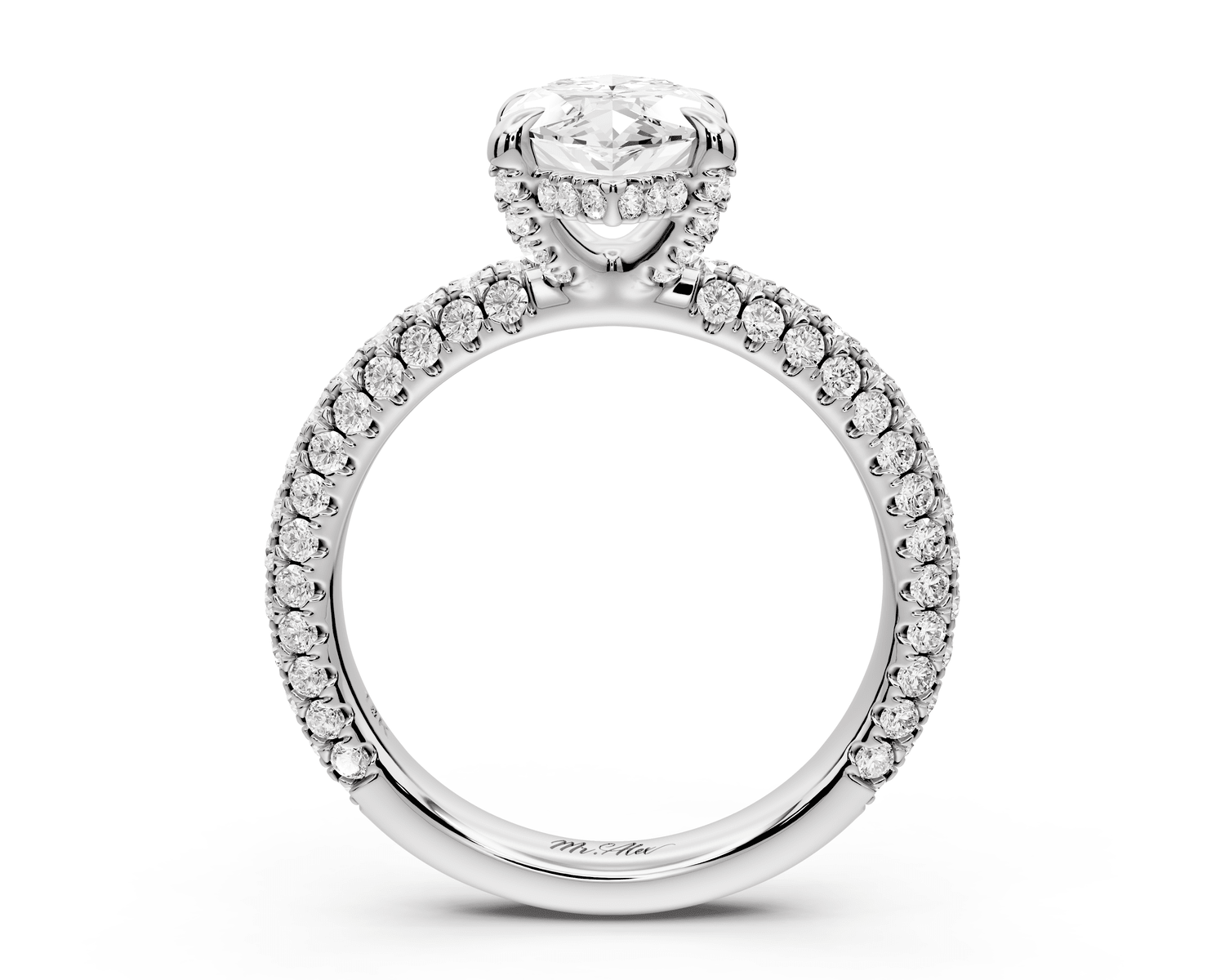 Emilia - 2ct 18k white gold marquise Hidden Halo Diamond Crown Rollover Pavé Engagement Ring - Mr. Alex Jewelry