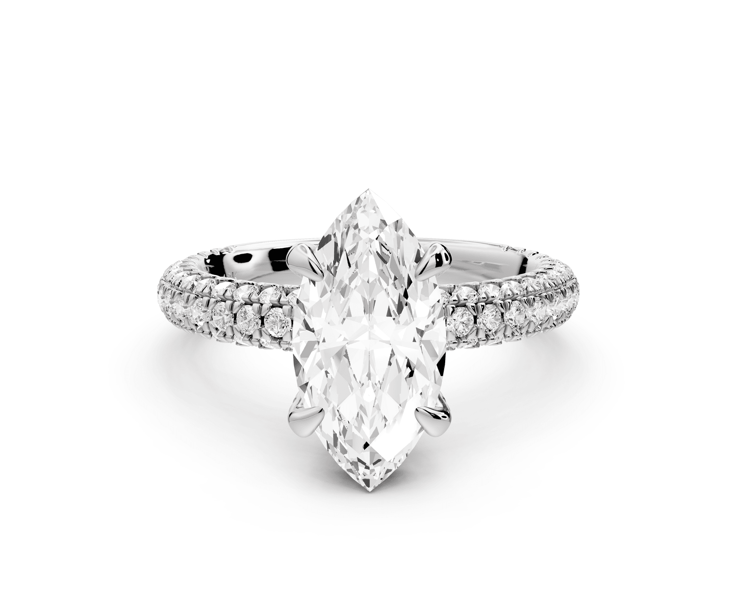 Emilia - 2ct 18k white gold marquise Hidden Halo Diamond Crown Rollover Pavé Engagement Ring - Mr. Alex Jewelry