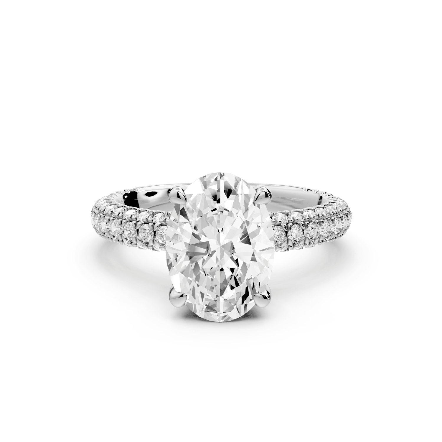 Emilia - 2ct 18k white gold oval Hidden Halo Diamond Crown Rollover Pavé Engagement Ring - Mr. Alex Jewelry