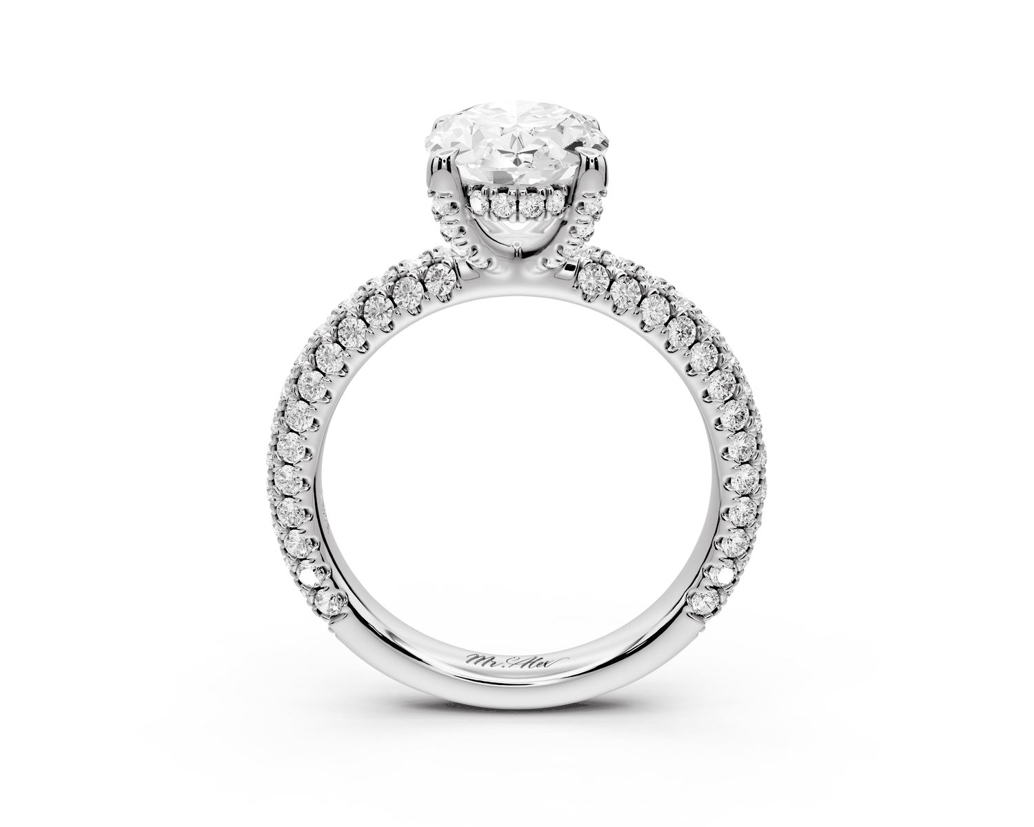 Emilia - 2ct 18k white gold oval Hidden Halo Diamond Crown Rollover Pavé Engagement Ring - Mr. Alex Jewelry