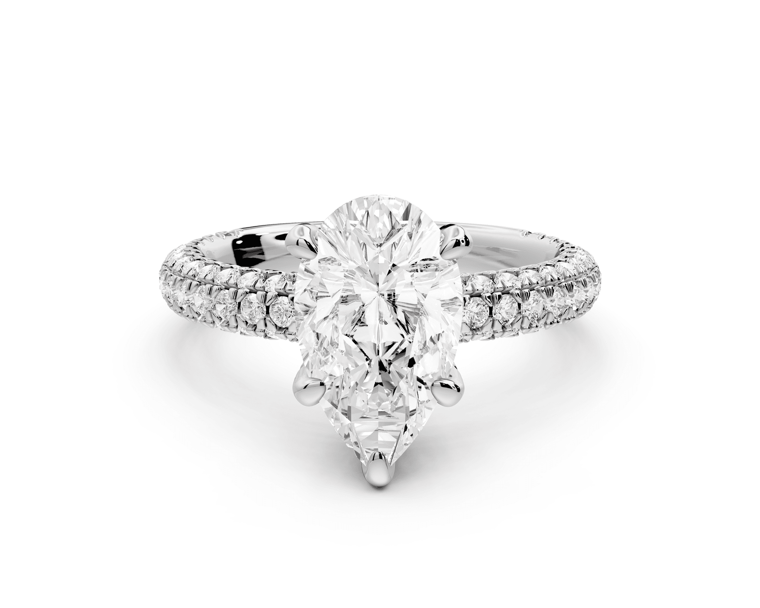 Emilia - 2ct 18k white gold pear Hidden Halo Diamond Crown Rollover Pavé Engagement Ring - Mr. Alex Jewelry