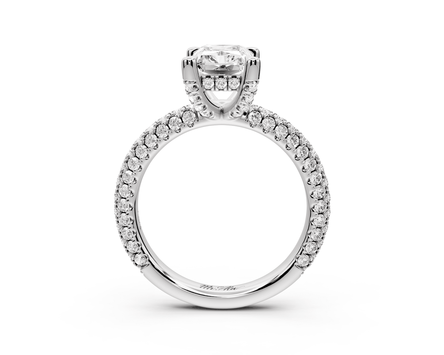 Emilia - 2ct 18k white gold radiant Hidden Halo Diamond Crown Rollover Pavé Engagement Ring - Mr. Alex Jewelry
