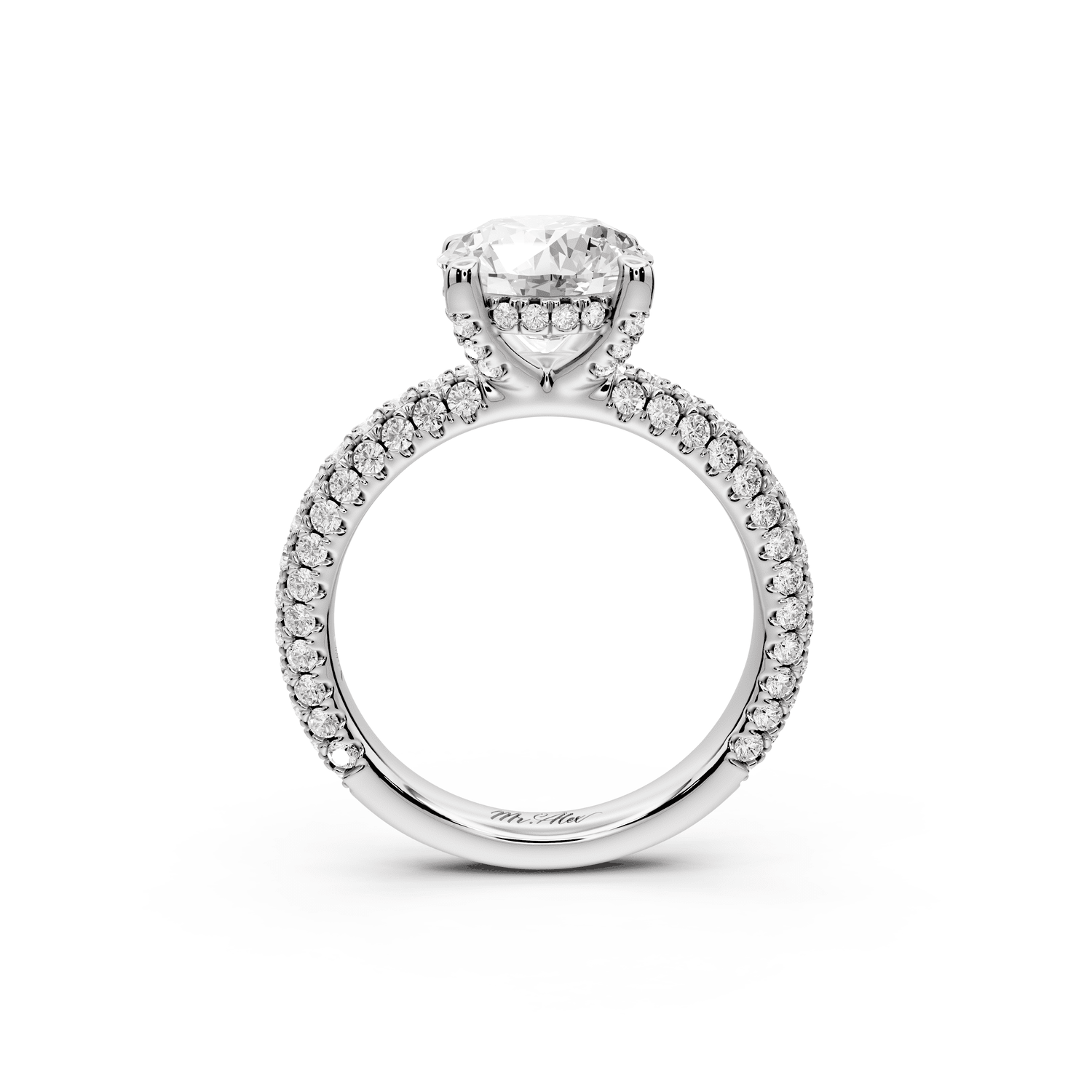 Emilia - 2ct 18k white gold round Hidden Halo Diamond Crown Rollover Pavé Engagement Ring - Mr. Alex Jewelry