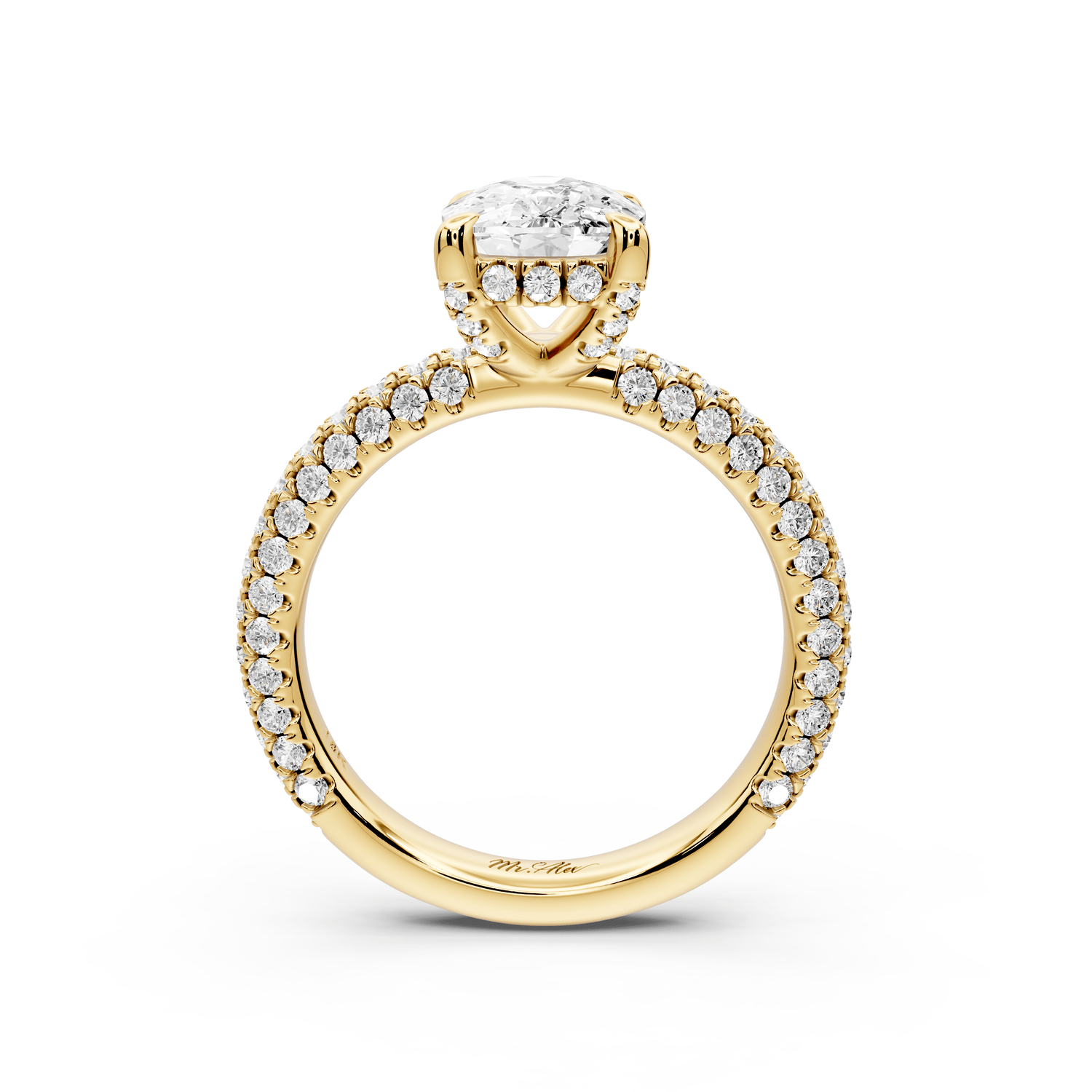 Emilia - 2ct 18k yellow gold ecushion Hidden Halo Diamond Crown Rollover Pavé Engagement Ring - Mr. Alex Jewelry