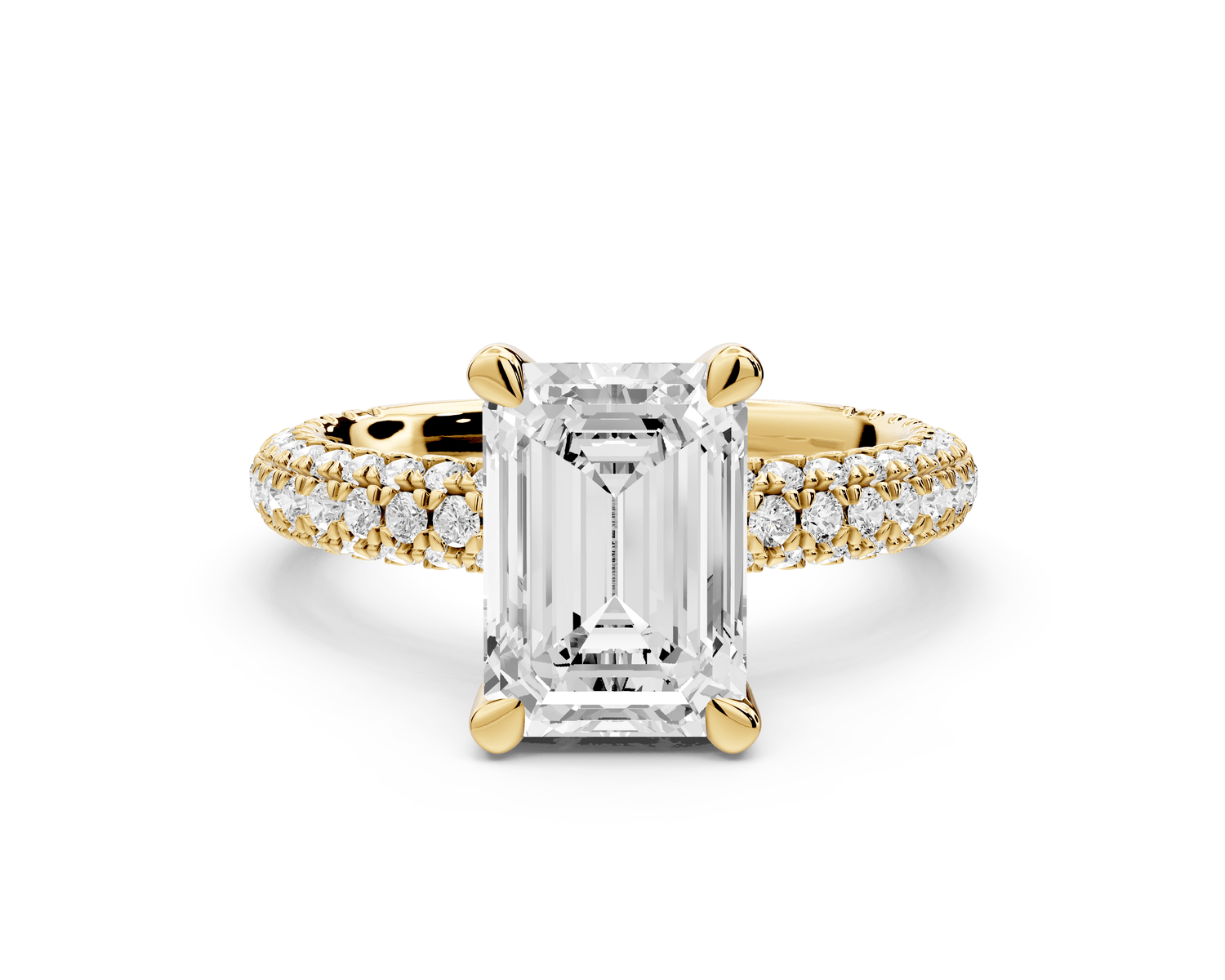 Emilia - 2ct 18k yellow gold emerald Hidden Halo Diamond Crown Rollover Pavé Engagement Ring - Mr. Alex Jewelry
