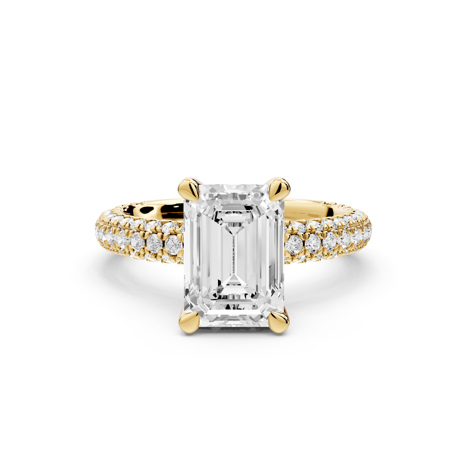 Emilia - 2ct 18k yellow gold emerald Hidden Halo Diamond Crown Rollover Pavé Engagement Ring - Mr. Alex Jewelry