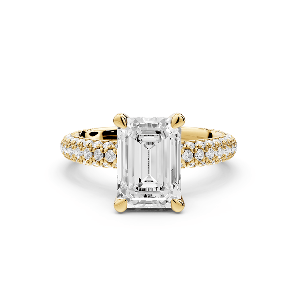 Emilia - 2ct 18k yellow gold emerald Hidden Halo Diamond Crown Rollover Pavé Engagement Ring - Mr. Alex Jewelry