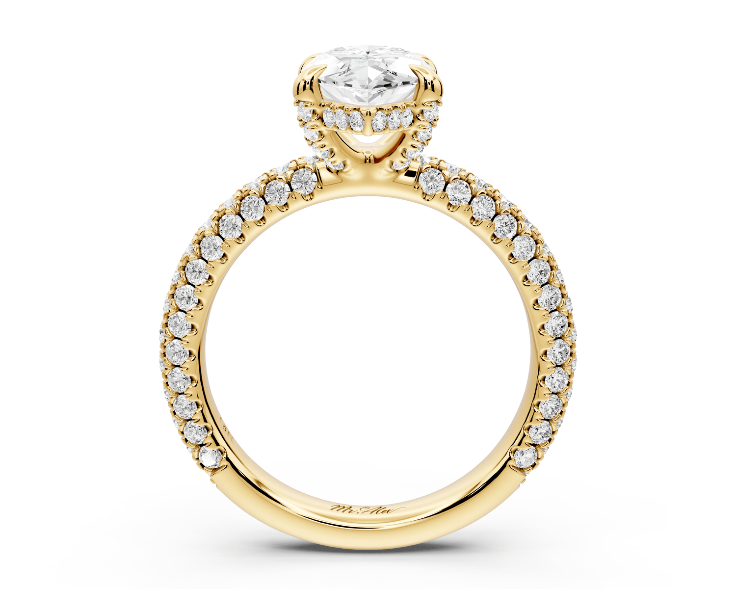 Emilia - 2ct 18k yellow gold marquise Hidden Halo Diamond Crown Rollover Pavé Engagement Ring - Mr. Alex Jewelry