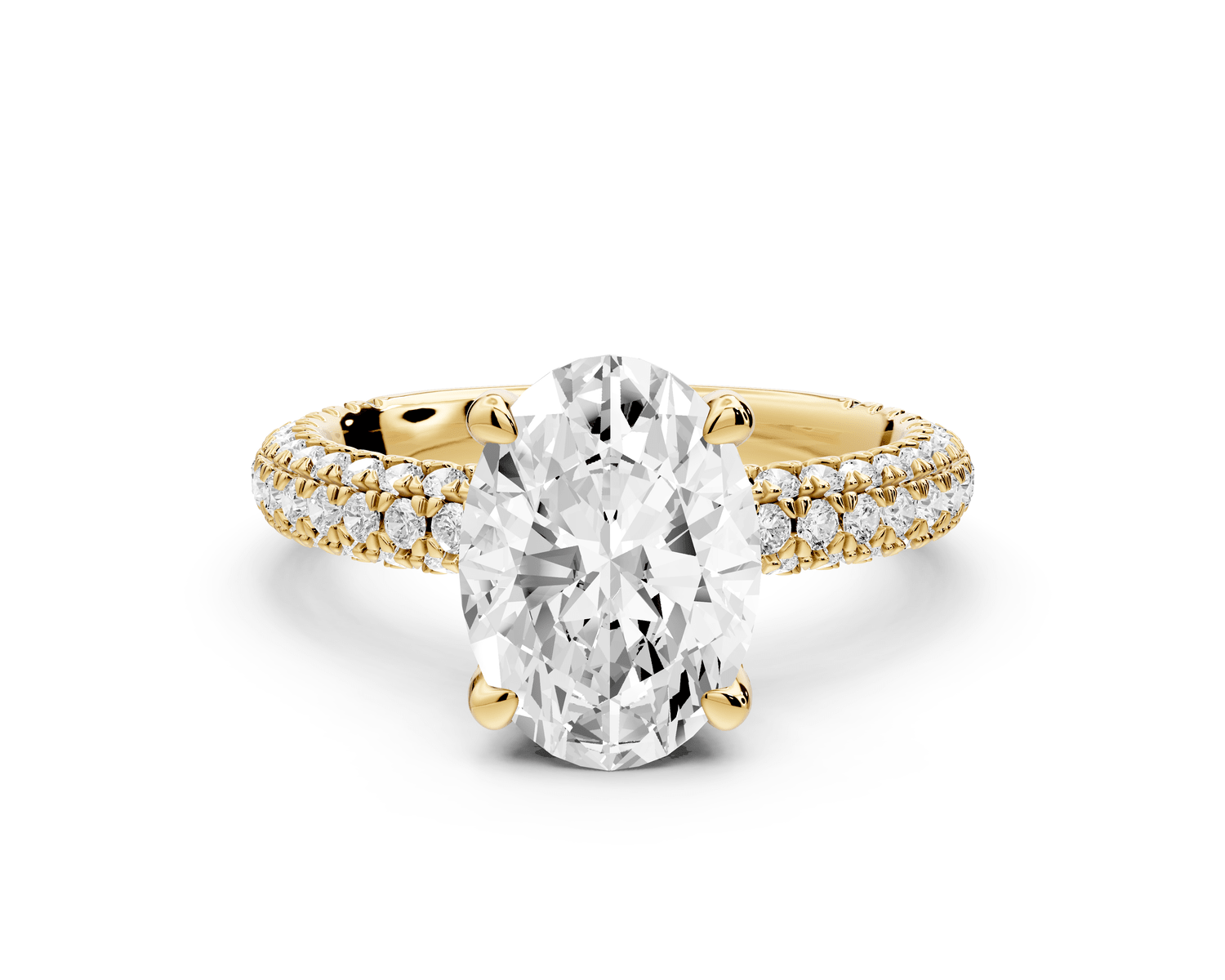 Emilia - 2ct 18k yellow gold oval Hidden Halo Diamond Crown Rollover Pavé Engagement Ring - Mr. Alex Jewelry