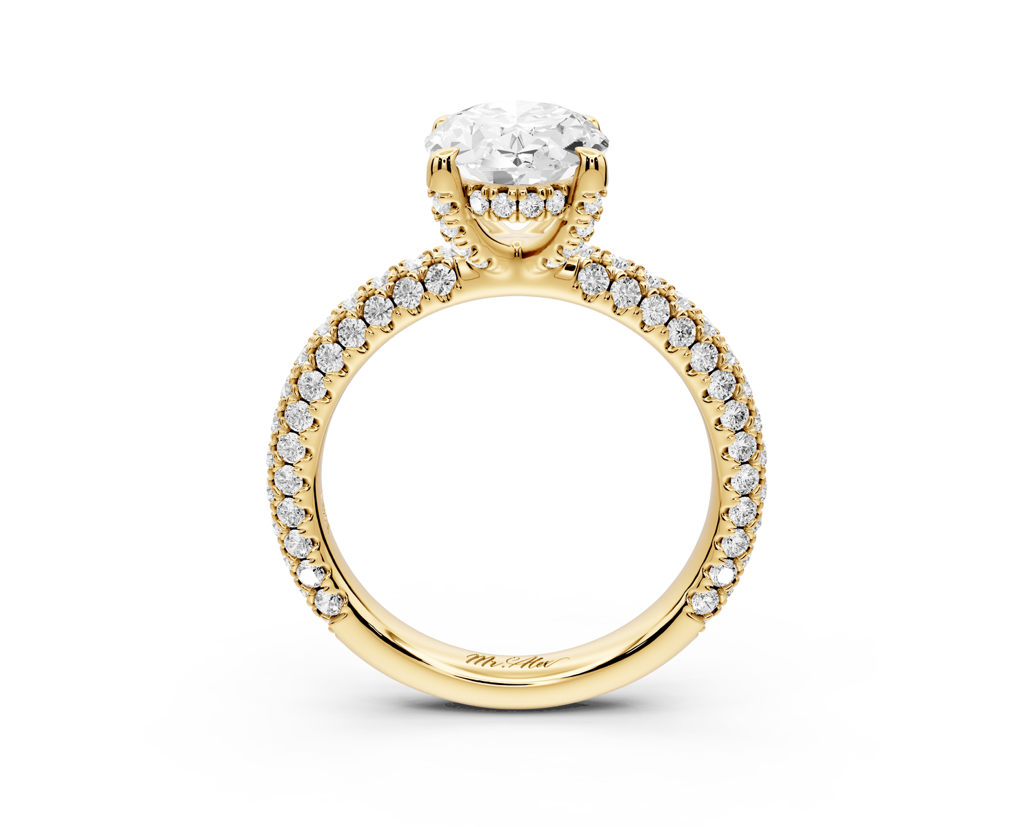 Emilia - 2ct 18k yellow gold oval Hidden Halo Diamond Crown Rollover Pavé Engagement Ring - Mr. Alex Jewelry